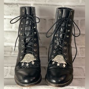 VTG Justin Black Ropers with Montana Silver Kilties Western Boots size 7.5B EUC